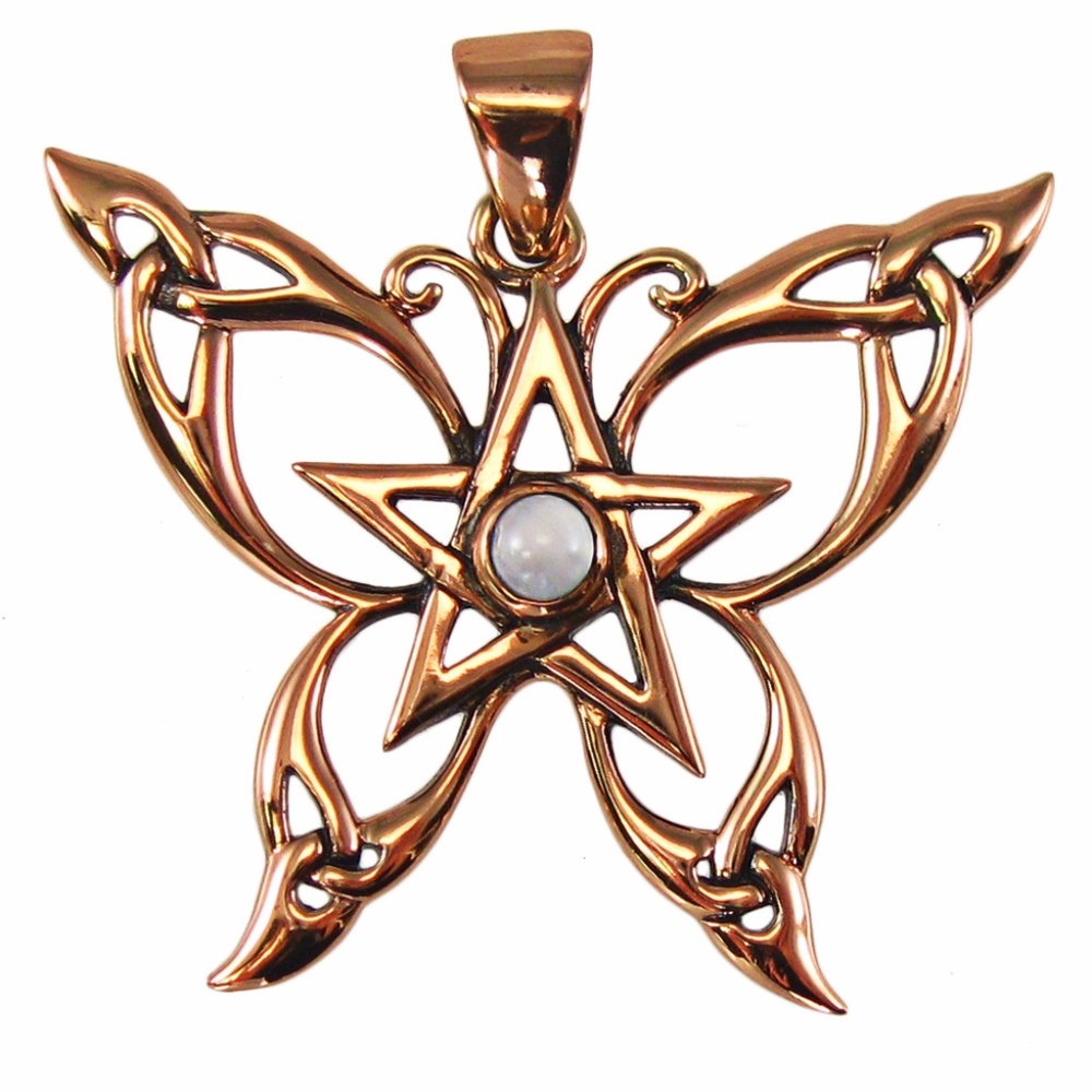 Large Butterfly Pentacle Pendant in Copper with genuine Moonstone gemstone